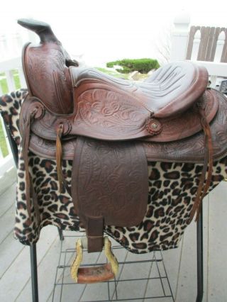 14  Vintage Leather Western Trail Roper Saddle Qh Bars Decor Or Needs Fixing