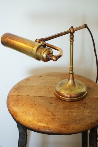 Faries Adjustable Industrial Machine Age Brass Desk Lamp Oc White 1920s Era