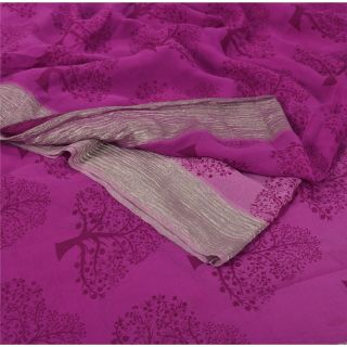 Sanskriti Vintage Purple Saree Pure Georgette Silk Printed Sari 5yd Craft Fabric