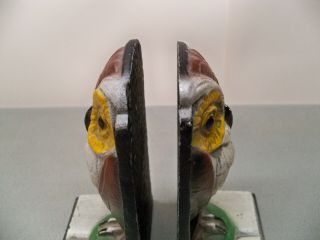 Vintage Painted Cast Iron Wise Old Owl on Open Book Bookends 3
