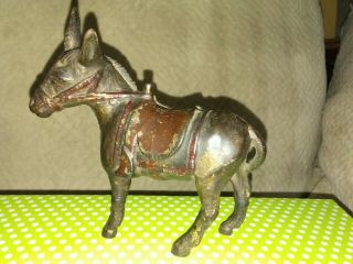 Antique Cast Iron Gold Arcade Mule Donkey Burro Still Penny Bank Vintag