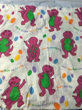 Vintage 1992 Barney The Dinosaur Twin Size Bed Flat Sheet Kids Bedding Lyons