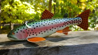 Competition Rainbow Trout Fish Decoy Carved By Rich Brooks - Ice Spearing Lure