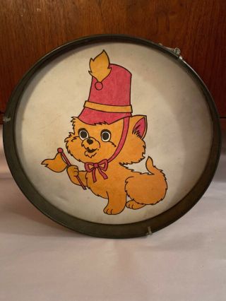 Vintage Tin Litho Toy Drum With Cat Musical Instruments Children