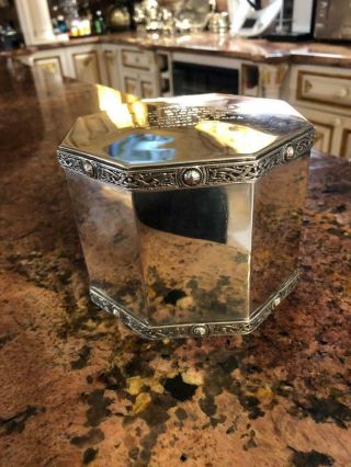 Antique 20thC Rare Masonic Memorial Solid Silver Tea Caddy 3