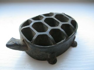 Vintage Lead Turtle Flower Frog With Asian Graphics