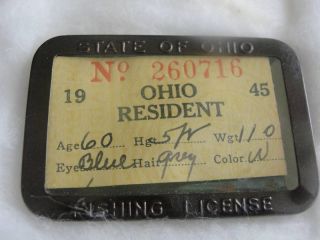 1945 - Ohio Resident Fishing License In Metal Holder