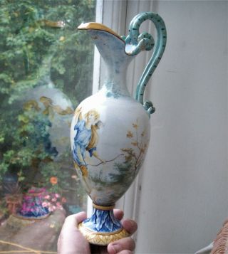 Antique Faience Majolica Italian French Pottery Ewer Archer Man Cantagalli ?