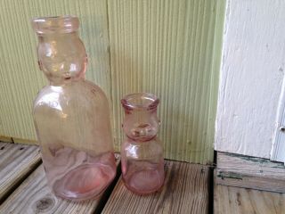 Vintage Milk Bottles Brookfield Baby Top Pink Glass,  One Quart And One Pint