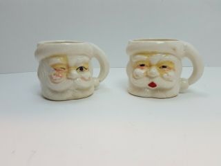Set Of 2 Vintage Napco 1 Winking Santa Claus Ceramic Christmas Mug