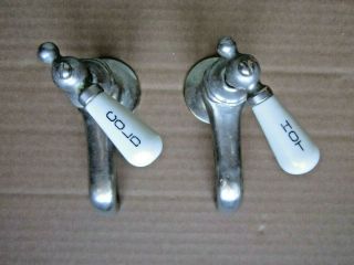 Pair Vintage Antique Haydenville Brass With Porcelain Knobs Sink Water Faucets