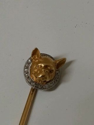 Antique 14k.  Platinum Gold Victorian Boxer Bull Dog Stick Pin Rose Cut Diamonds.