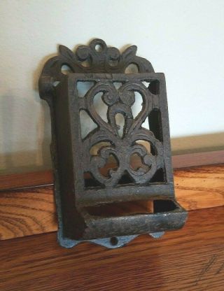 Vintage Antique Cast Iron Match Box Holder Wall Mounted