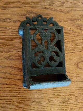 Vintage Antique Cast Iron Match Box Holder Wall Mounted 2