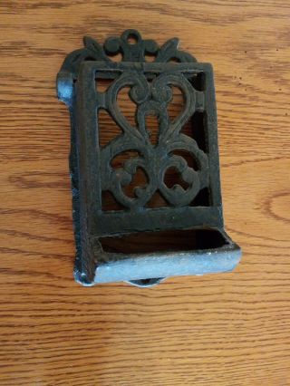 Vintage Antique Cast Iron Match Box Holder Wall Mounted 3