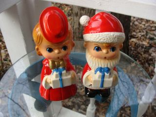 (2) Vintage Christmas Boy & Girl Figurines Hand Painted Made In Japan 1