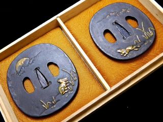 Daisho Rabbits Tsuba For Katana & Wakizashi 18/19c Japanese Edo Antique