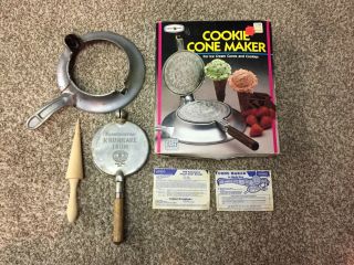 Nordic Ware Pizzelle Krumkake Cookie - Cone Maker Stove - Top Wood Roller Vintage