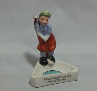 Vintage Japan Porcelain Figural Golfer Souvenir Ashtray