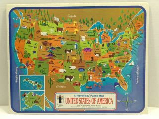 Vtg A Frame Tray Puzzle Map United States Of America Rainbow 1968