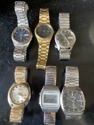 6 Vintage Seiko Lcd Digital Watch Mens Wristwatches Stainless Steel 1980’s