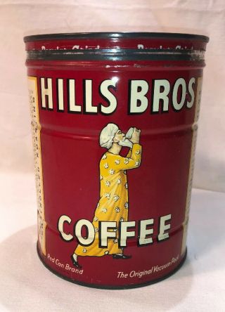 Vintage Hills Bros Red Can Brand Coffee 2lb Tin Usa Lid