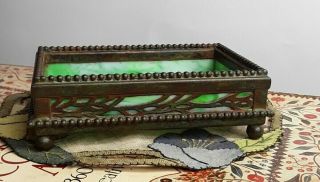 Tiffany Studios Paper Clip Box Pine Needles Pattern Bronze And Glass 1920s Lct