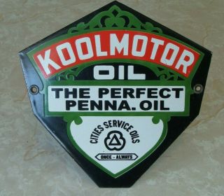 Vintage Cities Service Koolmotor Oil Porcelain Sign Gas Station Pump Plate
