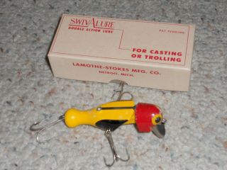 1949 Lamothe - Stokes Swivalure 3 " Fishing Lure - Red,  Yellow & Black - New/box