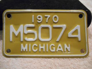1970 Vintage Michigan Motorcycle Mc License Plate