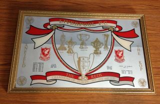 Vintage Framed Liverpool Fc Picture Mirror - Depicting Achievements Up To 1981