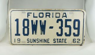 1962 Florida Passenger License Plate -