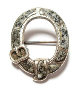 Antique Victorian Scottish Silver And Agate Brooch