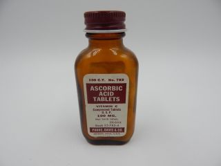 Vintage Parke Davis Ascorbic Acid Medical Supply Medicine Bottle
