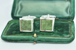 Vintage Sterling Silver Art Deco Cufflinks Green Marble Peaky Blinders G967