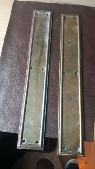 Pair Vintage Door Finger Plates Brass Large 15 Ins Reclaimed Art Deco