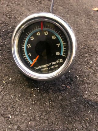Vintage Sun Tach Ii 8000 8k Rpm Blue Line Tachometer Patina Gasser