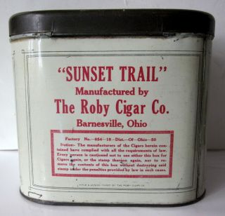 rare antique Sunset Trail tobacco tin humidor Roby Cigar Co Barnesville O cowboy 3