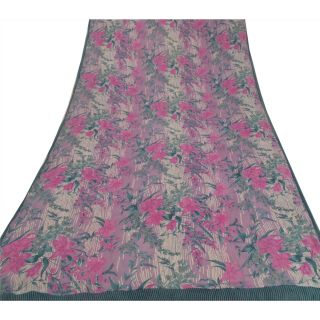 Sanskriti Vintage Purple Saree Pure Georgette Silk Printed Sari Craft Fabric 3