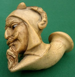 Antique Carved Lucifer Devil Satyr Bust Head Meerschaum Pipe with Glass Eyes 2