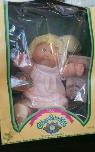 Vintage 1985 Cabbage Patch Kids Doll Blond Hair Green Eyes One Tooth