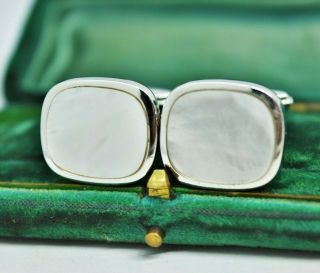 Vintage Sterling Silver Cufflinks Art Deco Mother Of Pearl Peaky Blinders G702