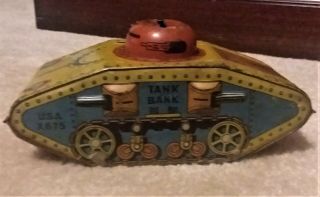 Vintage Tin Lithographed Army Tank Still Bank Toy Usa X675