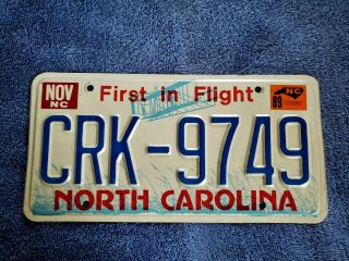 Gr8 1989 North Carolina License Plate Tag Number Crk 9749 Vintage Nc Graphic