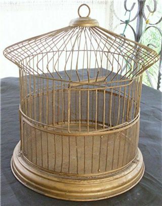 Vtg Hendryx Style Gold Painted Wire Hanging Bird Cage 14 " High By 12 " Wide