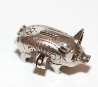Vintage Piggy Bank Opening To A Button Sterling Silver Bracelet Charm 2.  4g