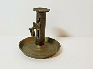 Vintage Chamberstick Push - Up Loop Handle Adjustable Old Primitive Brass Bronze