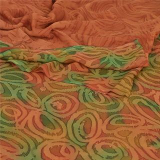 Sanskriti Vintage Brown Saree Pure Chiffon Silk Printed Sari Soft Craft Fabric
