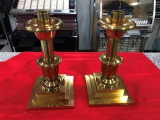 Large Vintage Heavy Solid Brass Candle Stick Holders 11 " Tall 4 Pounds Each