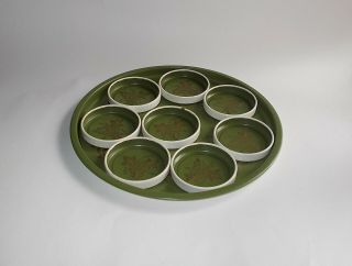 Vintage 1960s Metal/tin Drink Tray W 8 Coasters - Grape Leaf Design - 11 " Diameter